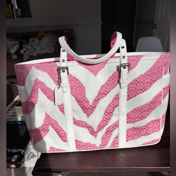 Coach Handbags - Coach Pink and White zebra gallery tote